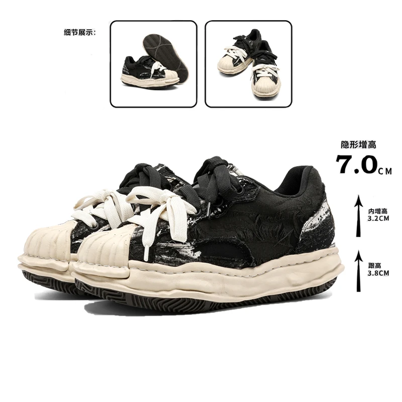 午夜雪花蕾丝流苏朋克风溶解鞋7CM隐形内增高轻便休闲鞋小众潮流