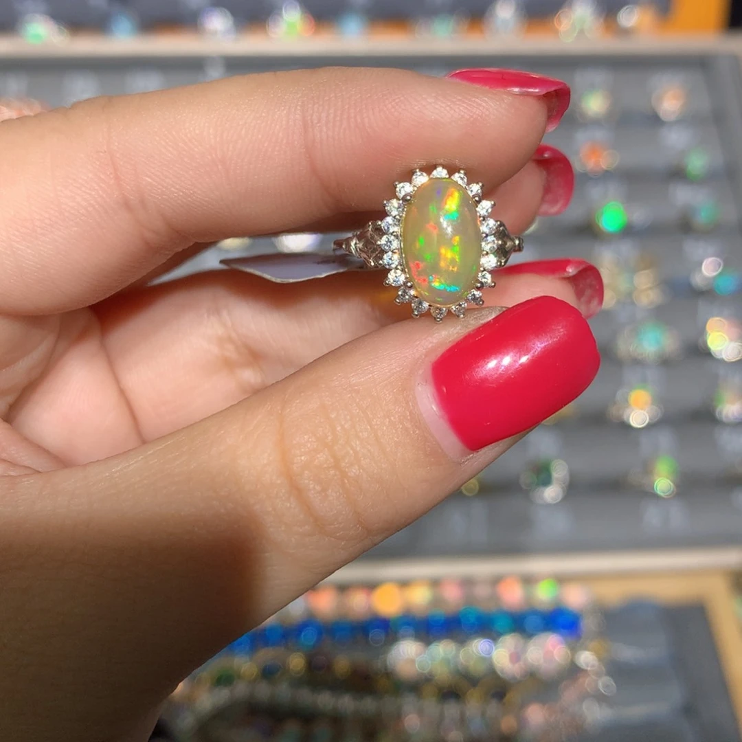 银S925镶嵌欧泊欧泊戒指l