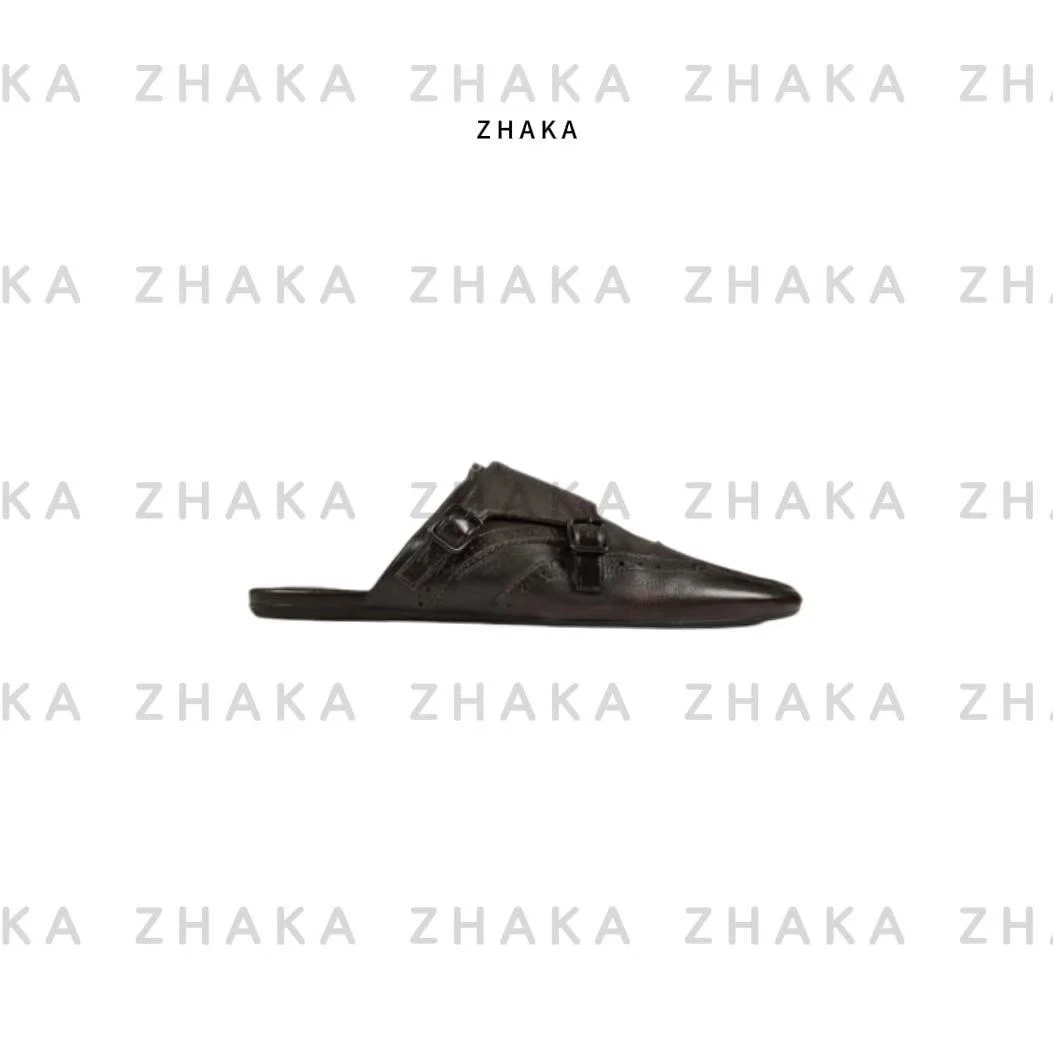 ZHAKA/胎牛皮手工折叠双扣半拖zk949