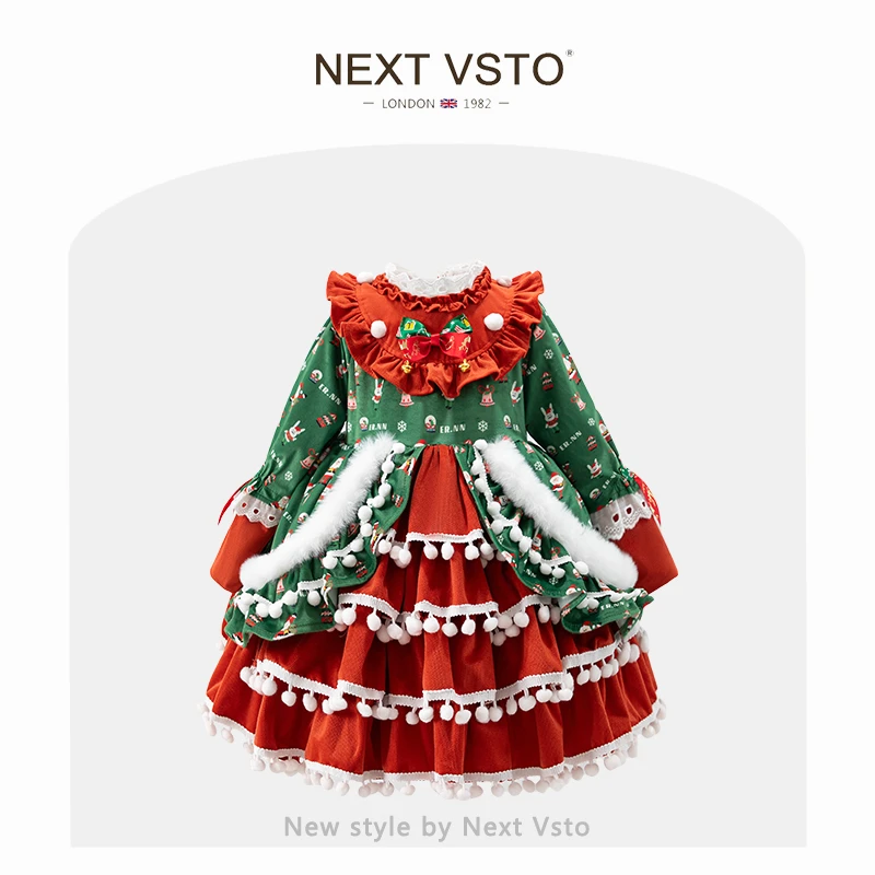 英国NEXT VSTO女童洛丽塔蓬蓬裙冬装圣诞节小女孩加绒蛋糕公主裙
