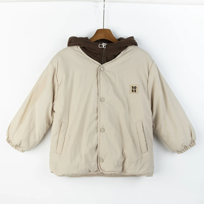 新款女童加绒棉服假两件棉衣外套秋冬装宝宝加厚上衣连帽百搭棉服