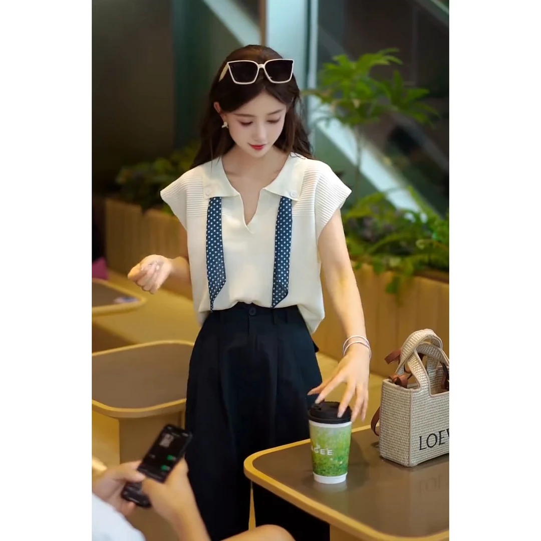 今年流行穿搭一整套女2025新款气质polo领针织衫高腰休闲裤两件套