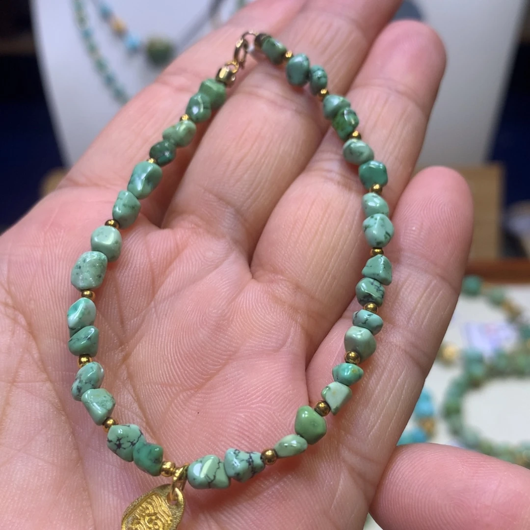 绿松石银S925镀金镶嵌单圈