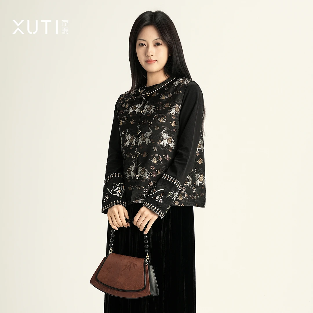 序缇『吉象如意』秋季复古国风新中式女装桑蚕丝上衣马甲H49-19510