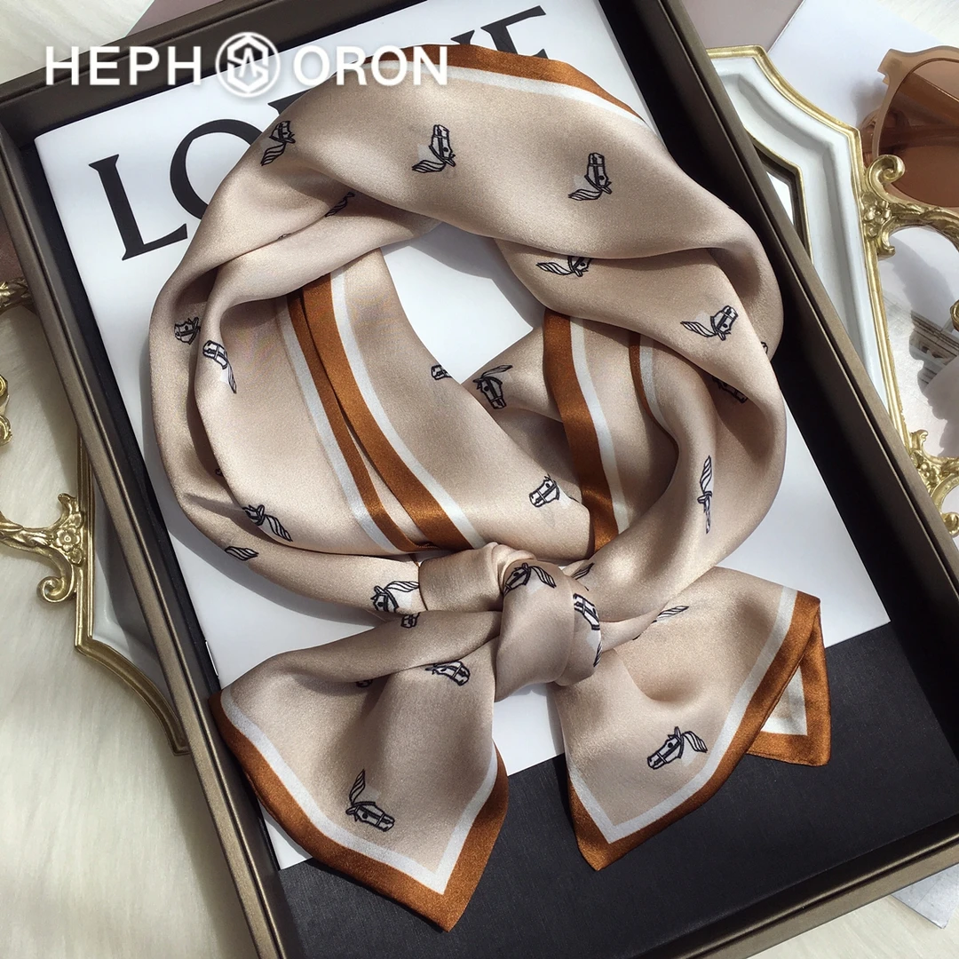 HEPHSORON真丝丝巾长条卡其色丝巾时尚气质桑蚕丝丝巾礼盒送长辈