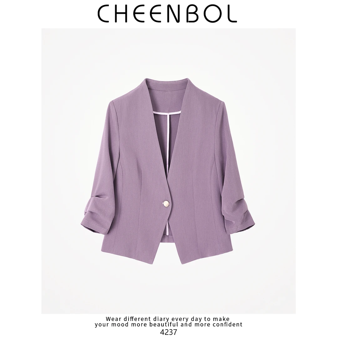 4237春夏新款堆堆袖小西装外套女简约百搭修身显瘦西服上衣高级感