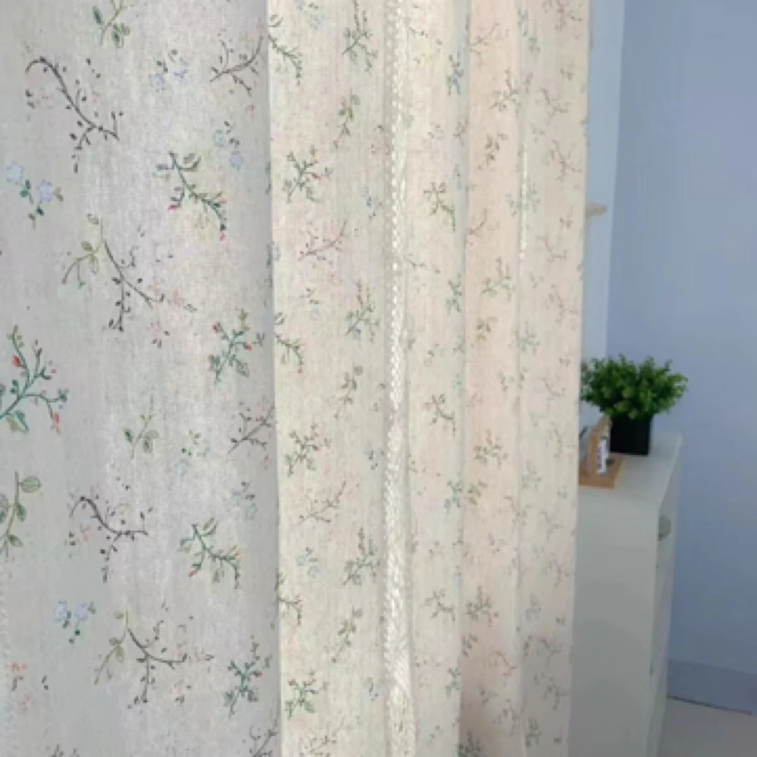(165*260)棉麻碎花流苏拼接窗帘