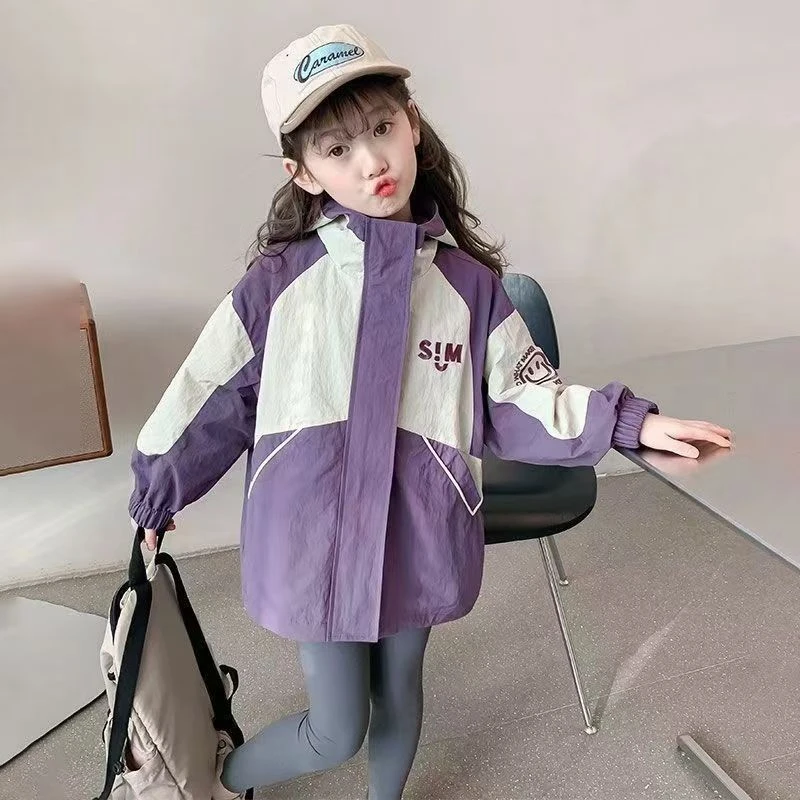 秋新款~女童春秋外套2025新款时髦笑脸拼接冲锋衣上衣3449