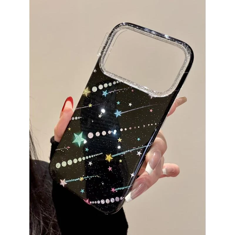 高级感流星闪粉黑底发光星星适用于iphone17promax苹果16手机壳15