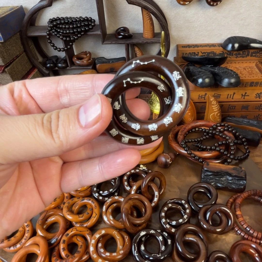 依***桐枣木枣木老料玉化镶银十字乾坤圈2.5