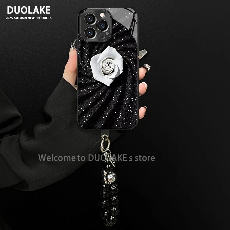 适用于苹果/oppo/华为/vivo/小米轻奢山茶花电镀玻璃手链手机壳女