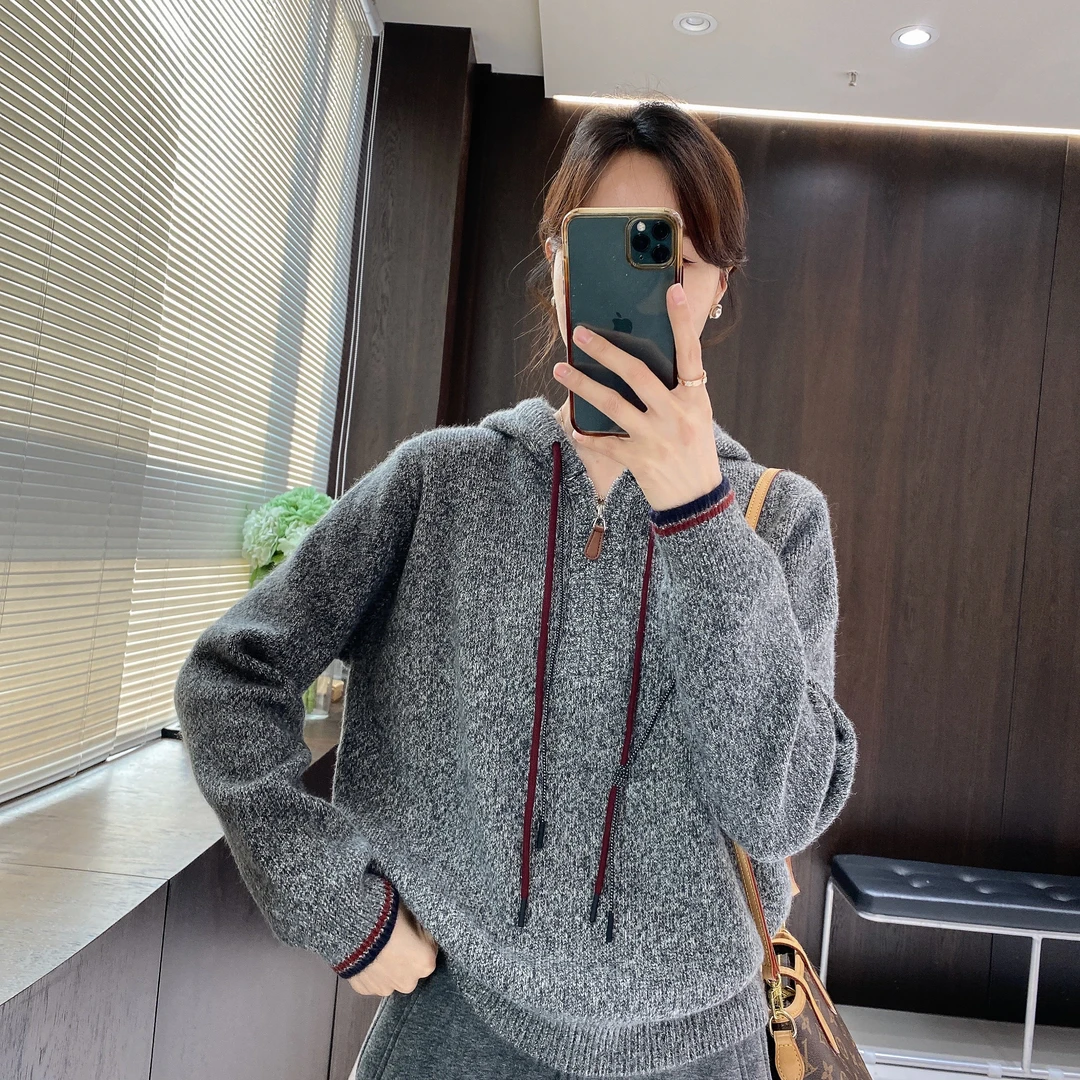 IMFLY金小金自制 针织衫DYW8255连帽衫女秋冬季宽松叠穿休闲毛衣