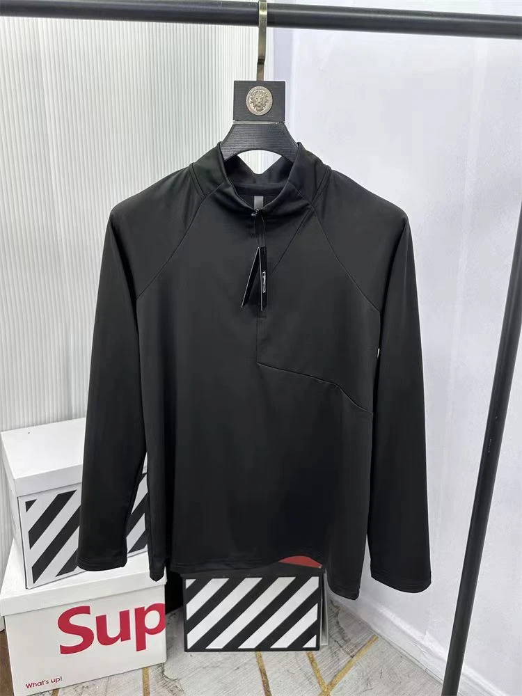 Y时尚百搭休闲情侣款T恤黑色立领半拉链