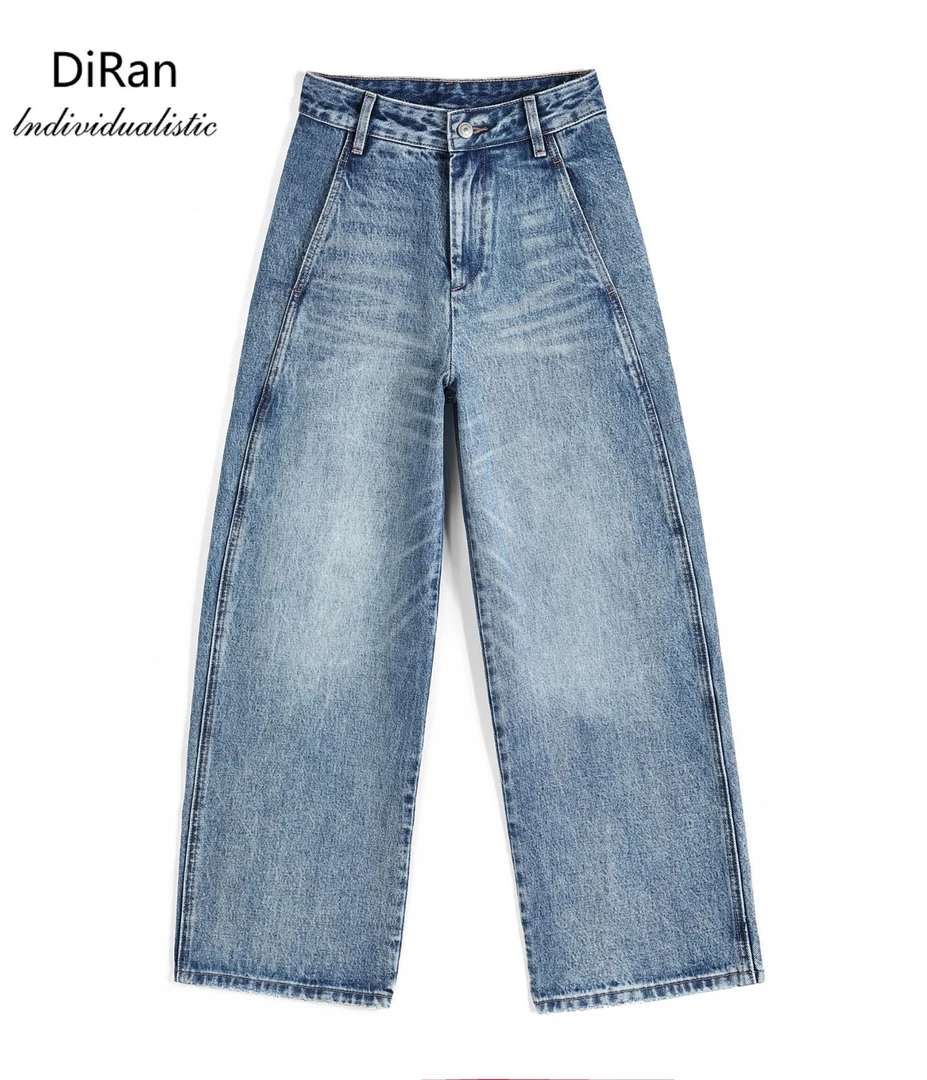 Diran-秋款洋气休闲百搭丹宁无弹宽松版小弯刀直筒牛仔裤女6902-3