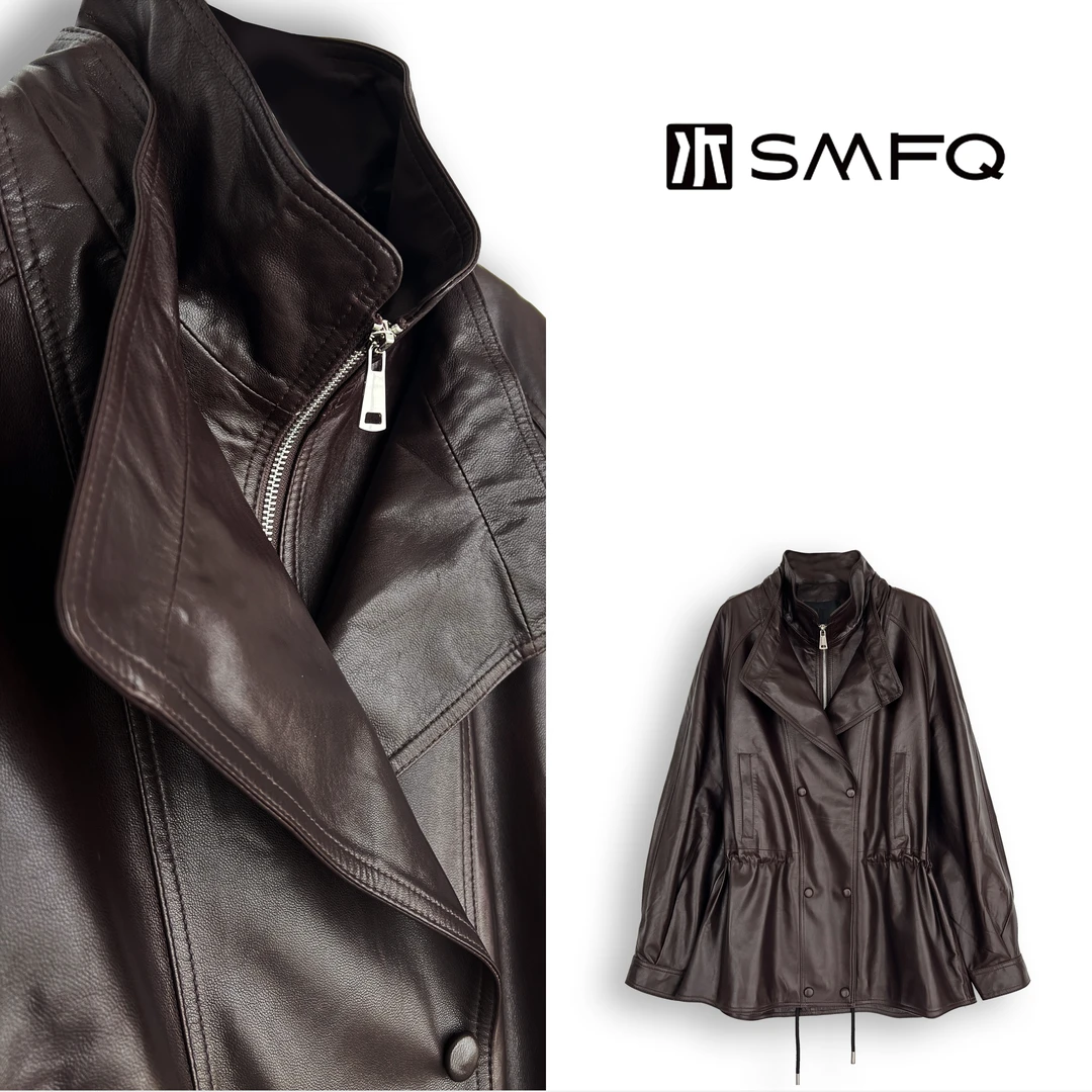 水木夫妻“自由旅者”植鞣山羊皮瑟*琳真皮高奢皮衣风衣外套
