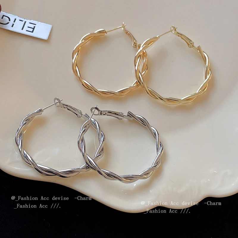 铜合金锆石耳饰 银针缠绕螺旋耳圈高级感气质耳环小众百搭设计感