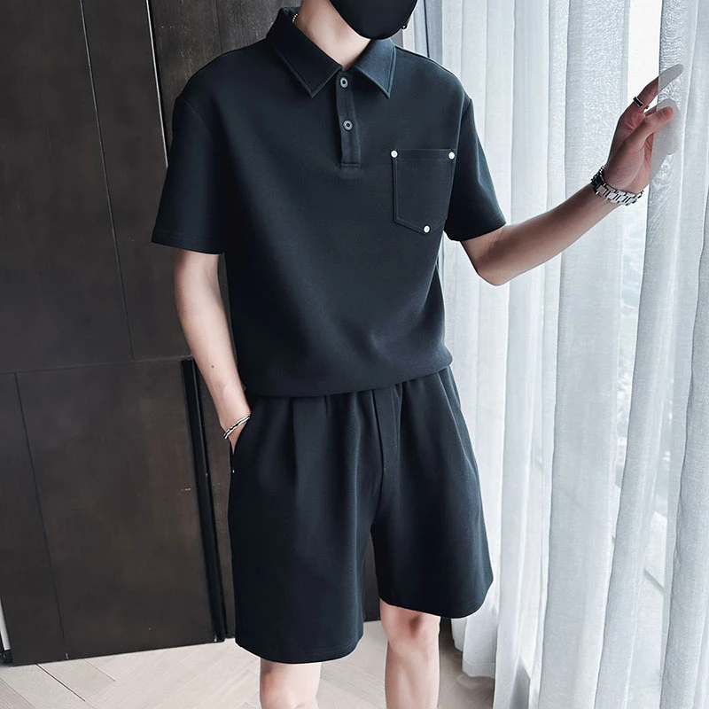 男士运动套装潮牌夏季新款休闲短袖痞帅POLO衫短裤男装穿搭帅气