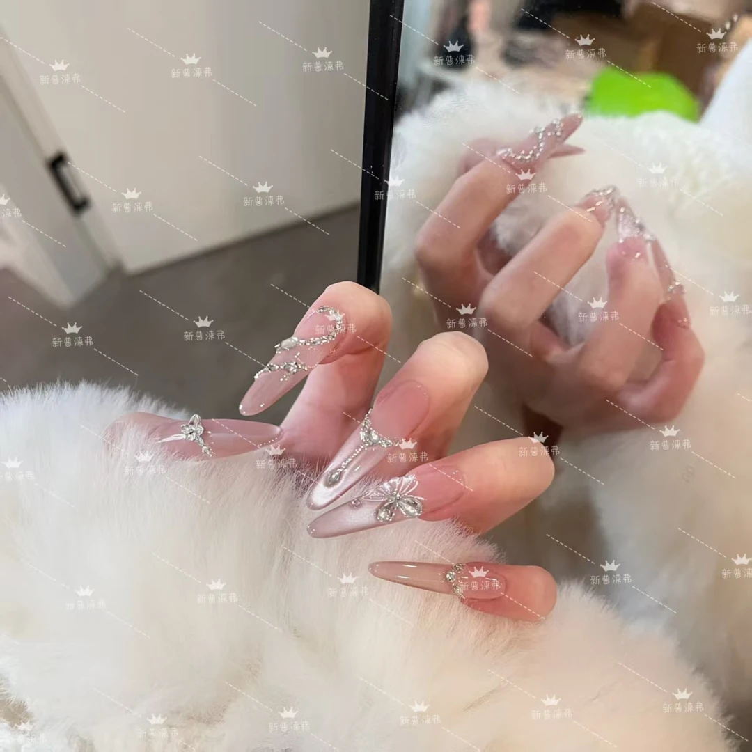 【蝶春蛇】高品爆款纯手工穿戴甲绵密猫眼蝴蝶高级美甲贴片