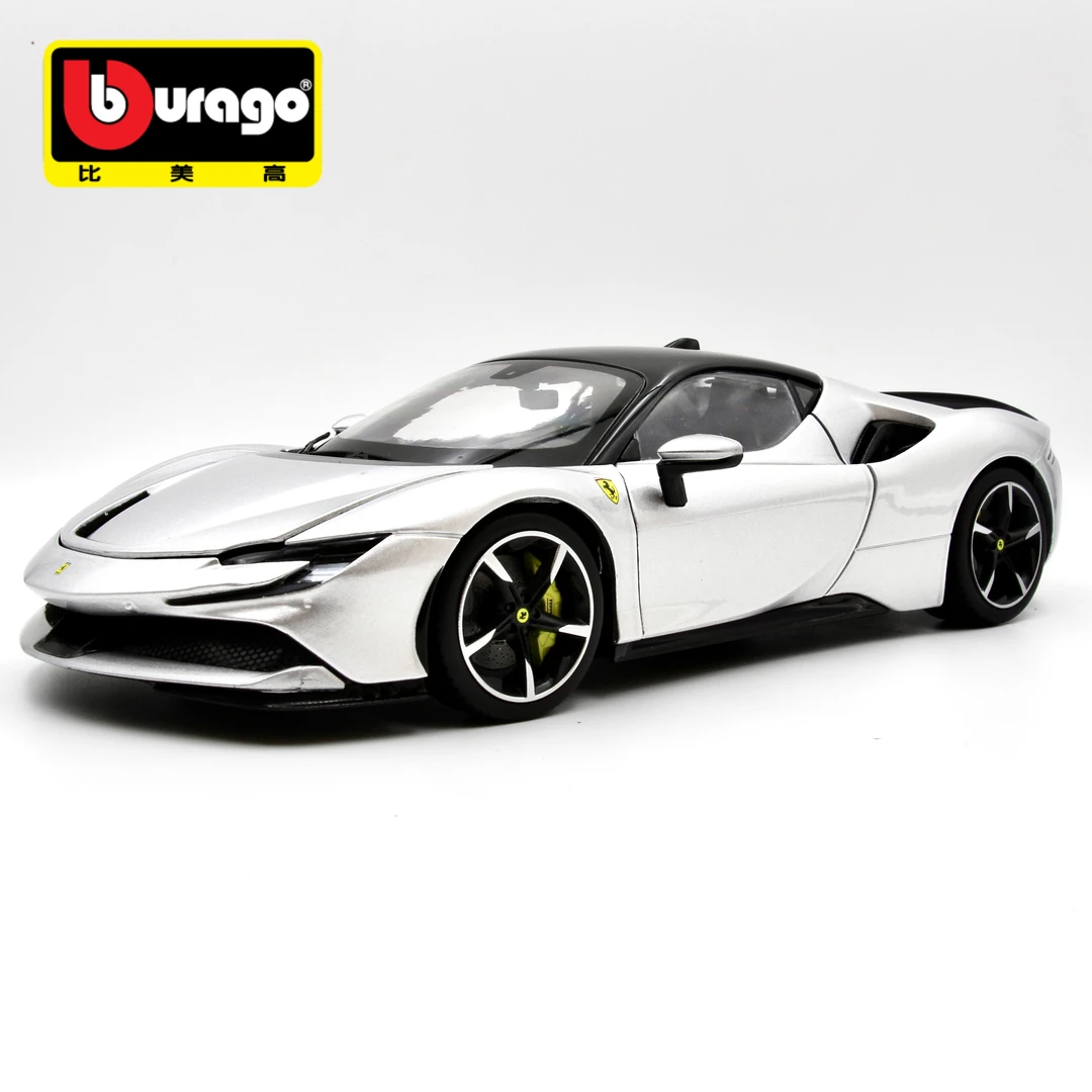 burago/比美高1:18法拉利SF90银色仿真合金车模精致摆件模型汽车