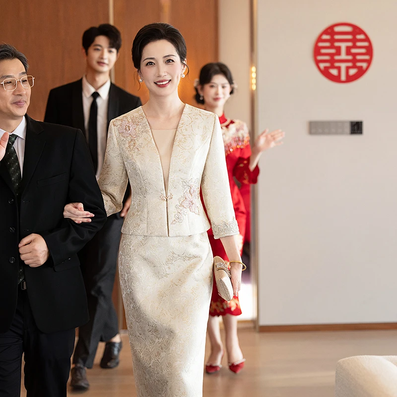 高端婚礼高档中式连衣裙喜婆婆妈妈装新款晚宴场合女装礼服1562