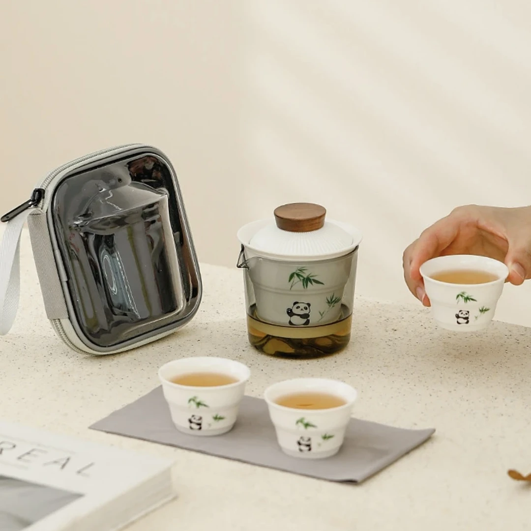 BY069熊猫竹节节高旅行茶具D