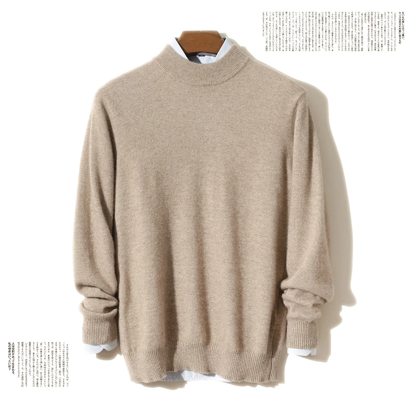 12针平面半高领羊绒衫