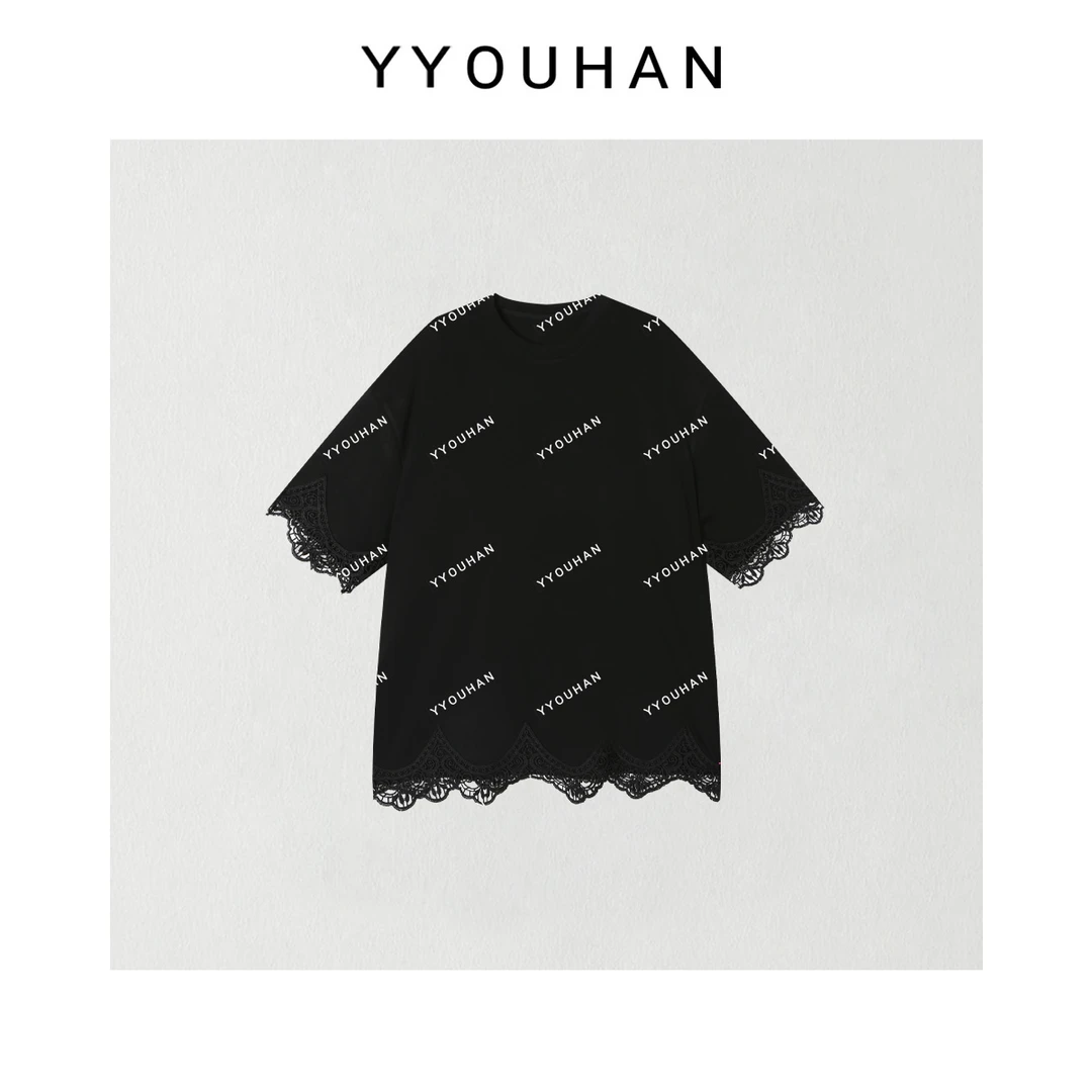 YYOUHAN 2025春夏小众设计极简风镂空拼接百搭云朵T恤 2503C1301