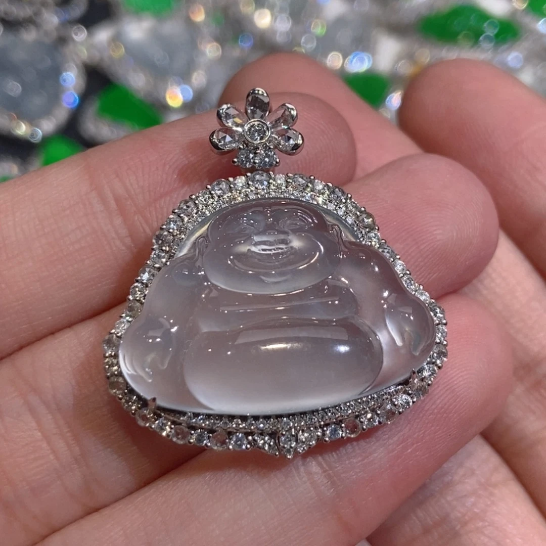 翡翠18K金镶嵌吊坠(不含链)天然缅甸A货翡翠