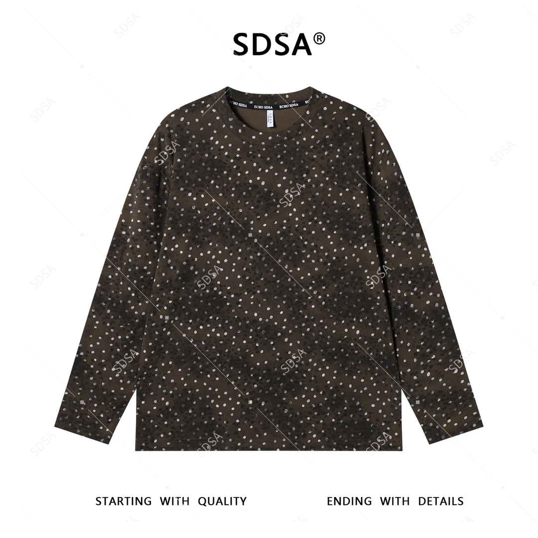 SDSA男士2025新款轻奢痞帅男装撞色波点印花圆领长袖T恤时尚百搭