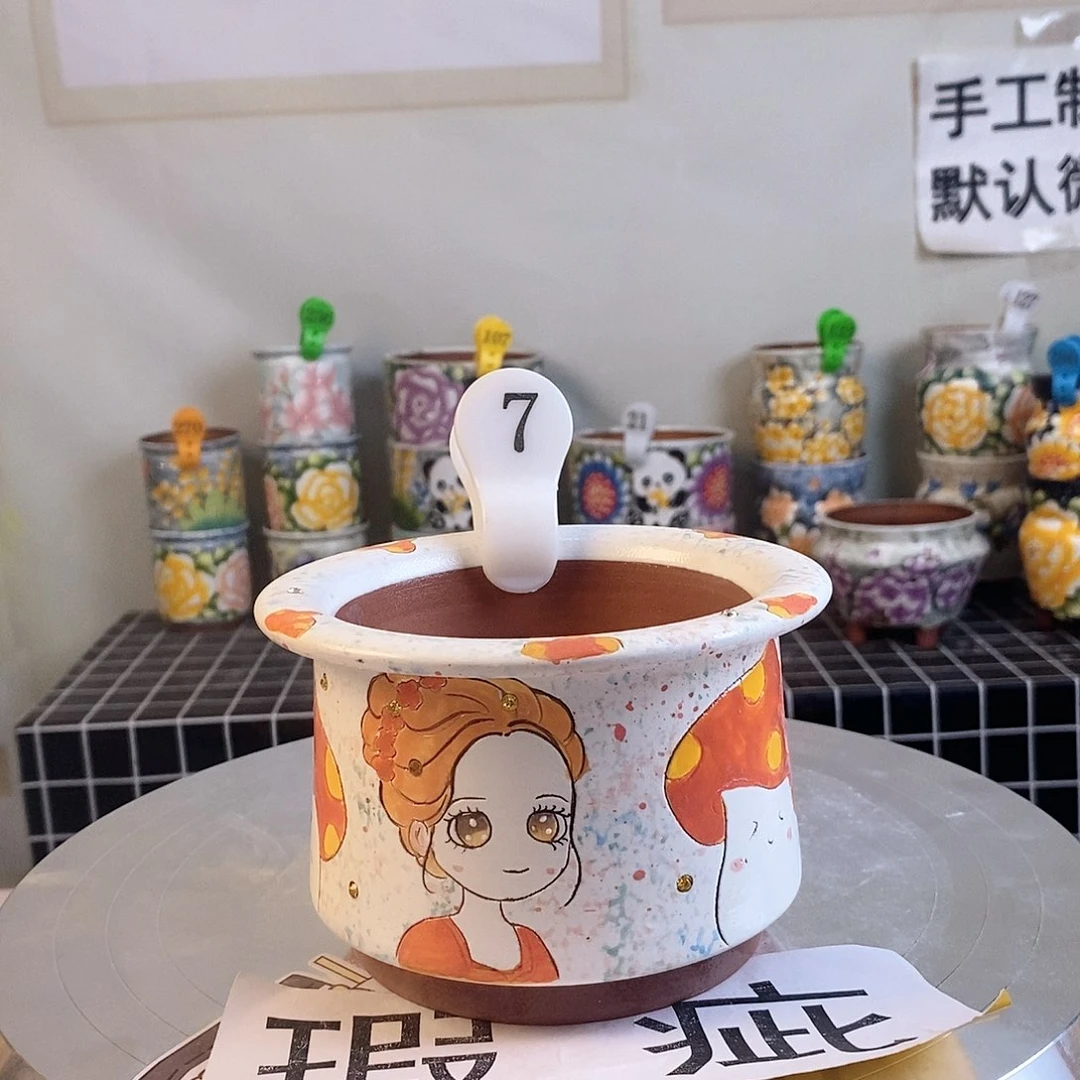 红泥花盆红陶手绘花盆