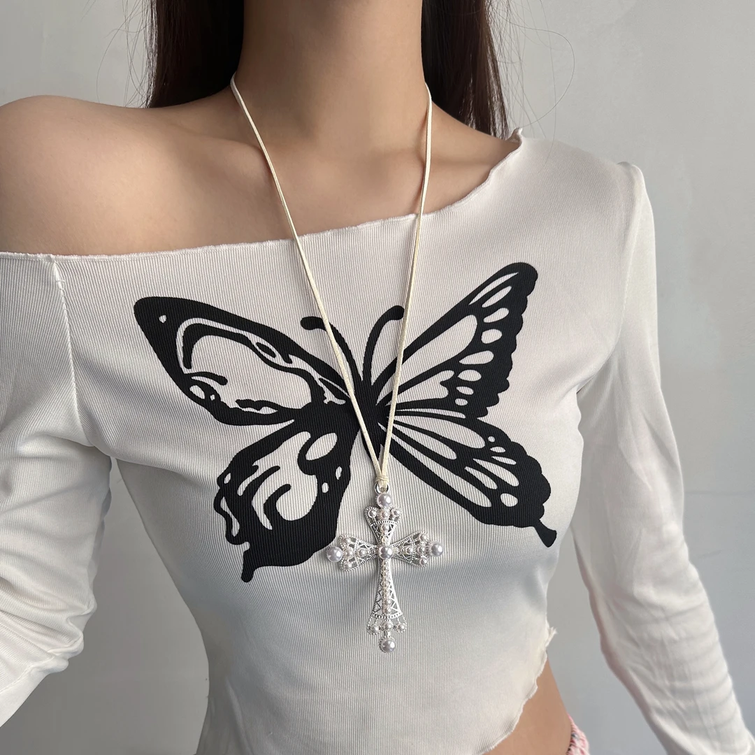 合金皮质项链 X5394-1重工轻奢百搭朋克小众设计感十字架项链女款