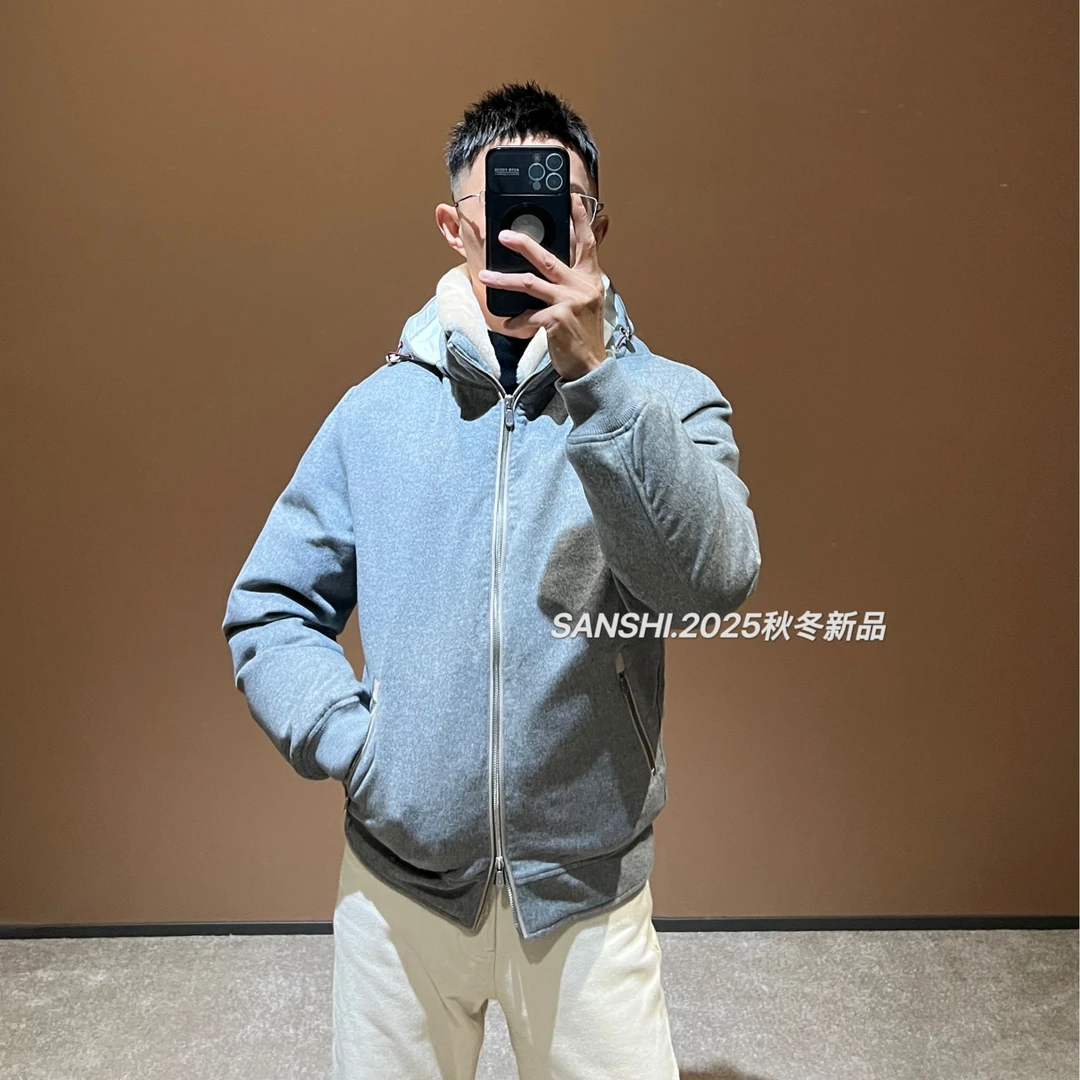 【嵿奢老钱】冬 B*C 羊毛博拉绒可拆卸帽子毛领白鹅绒羽绒夹克男士