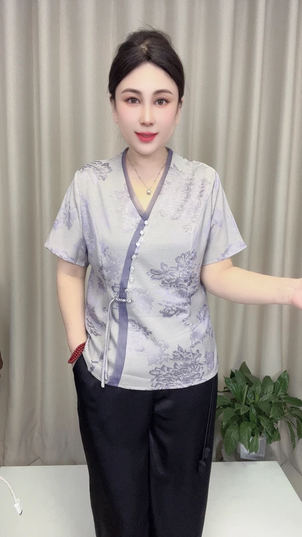 JR8593夏季新款妈妈女装新中式国风中老年时尚气质小衫
