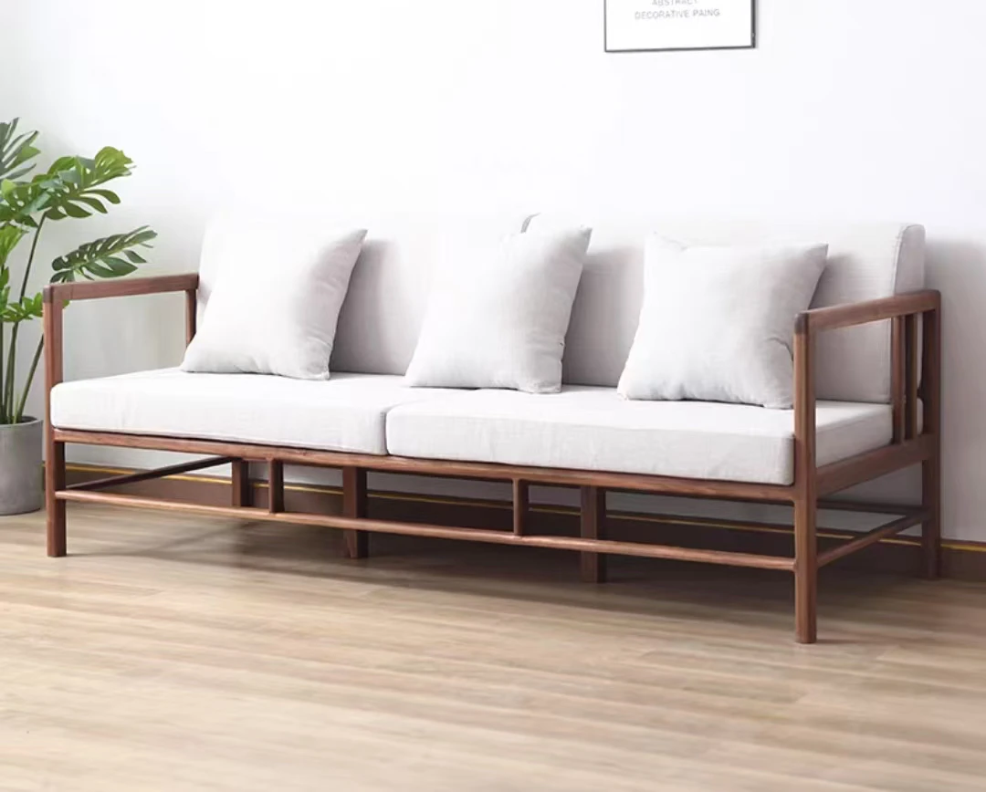 新中式北方老榆木实木沙发简约创意家用轻奢小户型定制家具