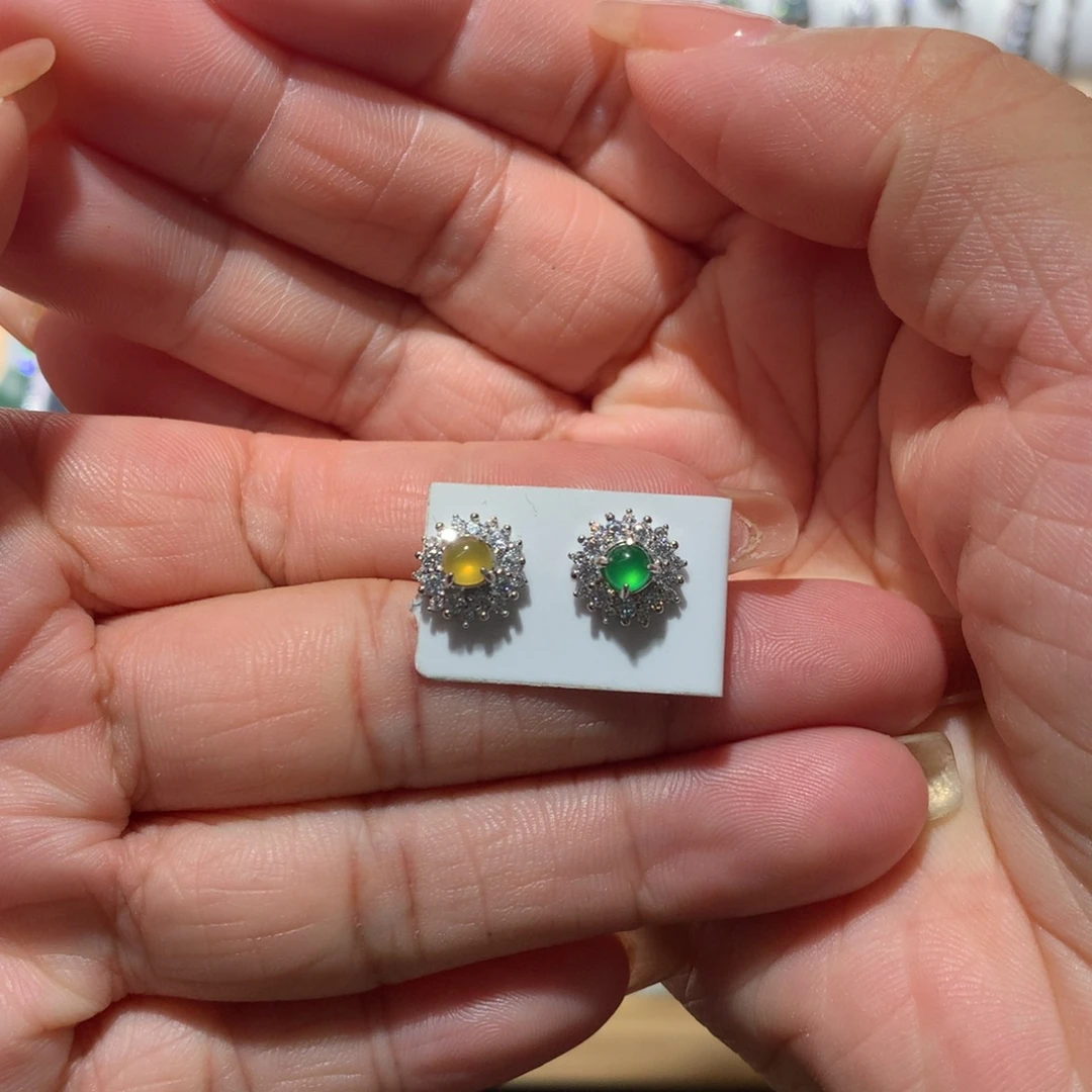 翡翠银S925镶嵌颈饰耳钉