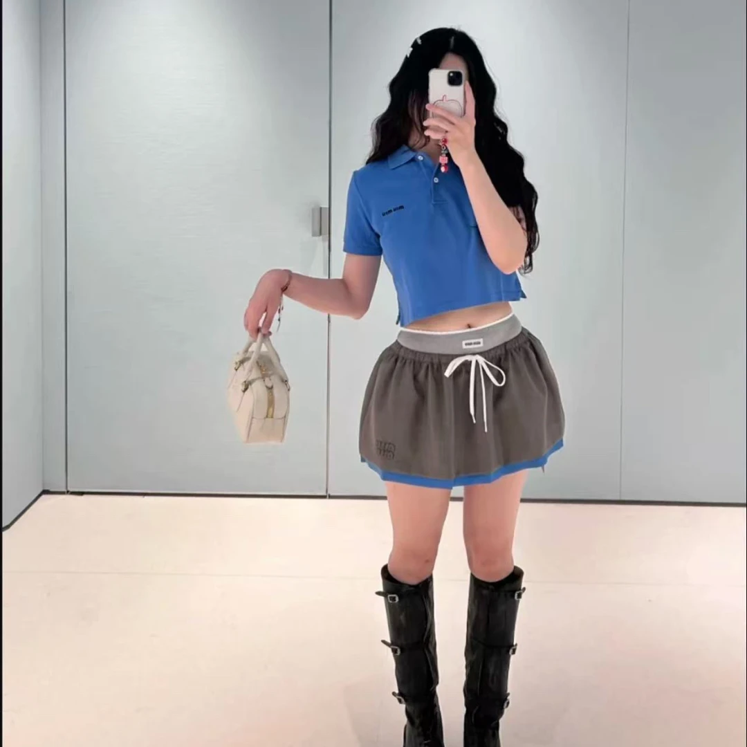 99新 MIU MIU/缪缪 au559/克莱因蓝色短款学院风上衣 S码 棉