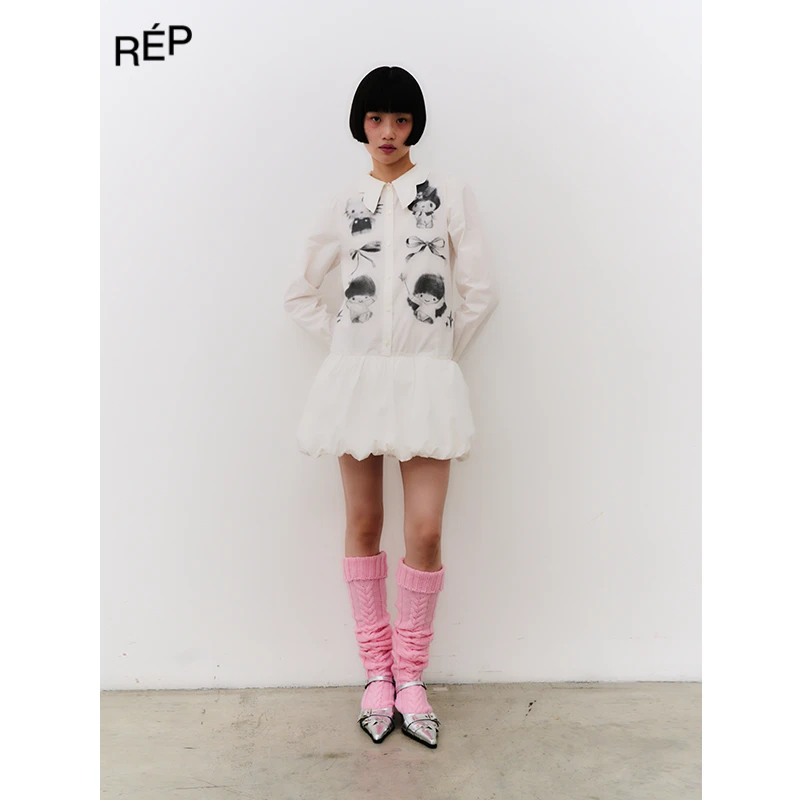 REP-CELINE KWAN设计师品牌白色图案衬衫连衣裙 25FW新品
