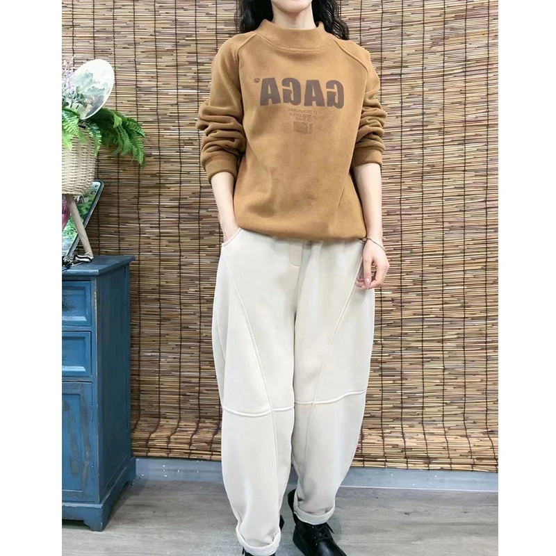 310秋冬新款加绒加厚半高领时尚百搭休闲卫衣女