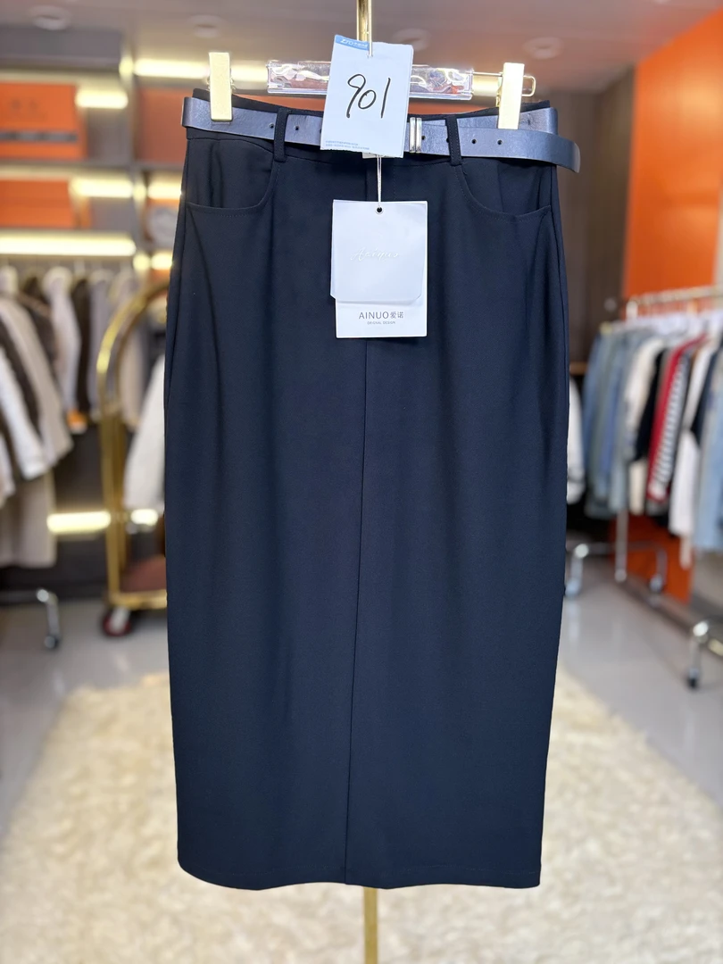 901常规款高腰薄款通勤中长裙半身裙休闲梭织半裙短裙黑色