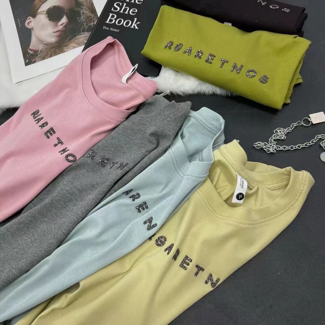 满天星烫钻短袖t恤女2025夏季新款欧货正肩时尚洋气百搭休闲上衣