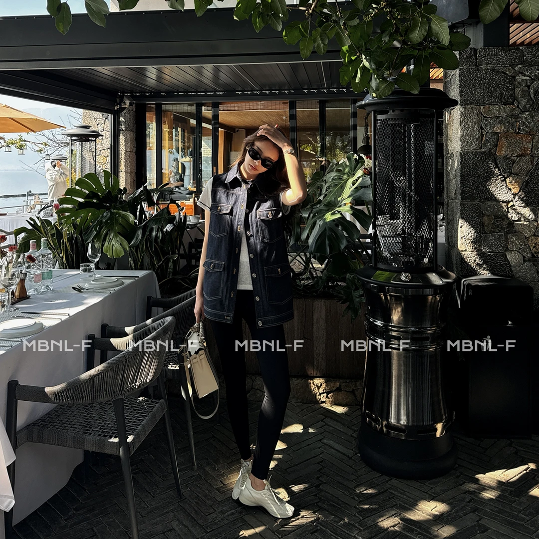 MBNL-F 原色牛仔无袖明线马甲休闲百搭复古外套女 秦磊XM-XMJ025