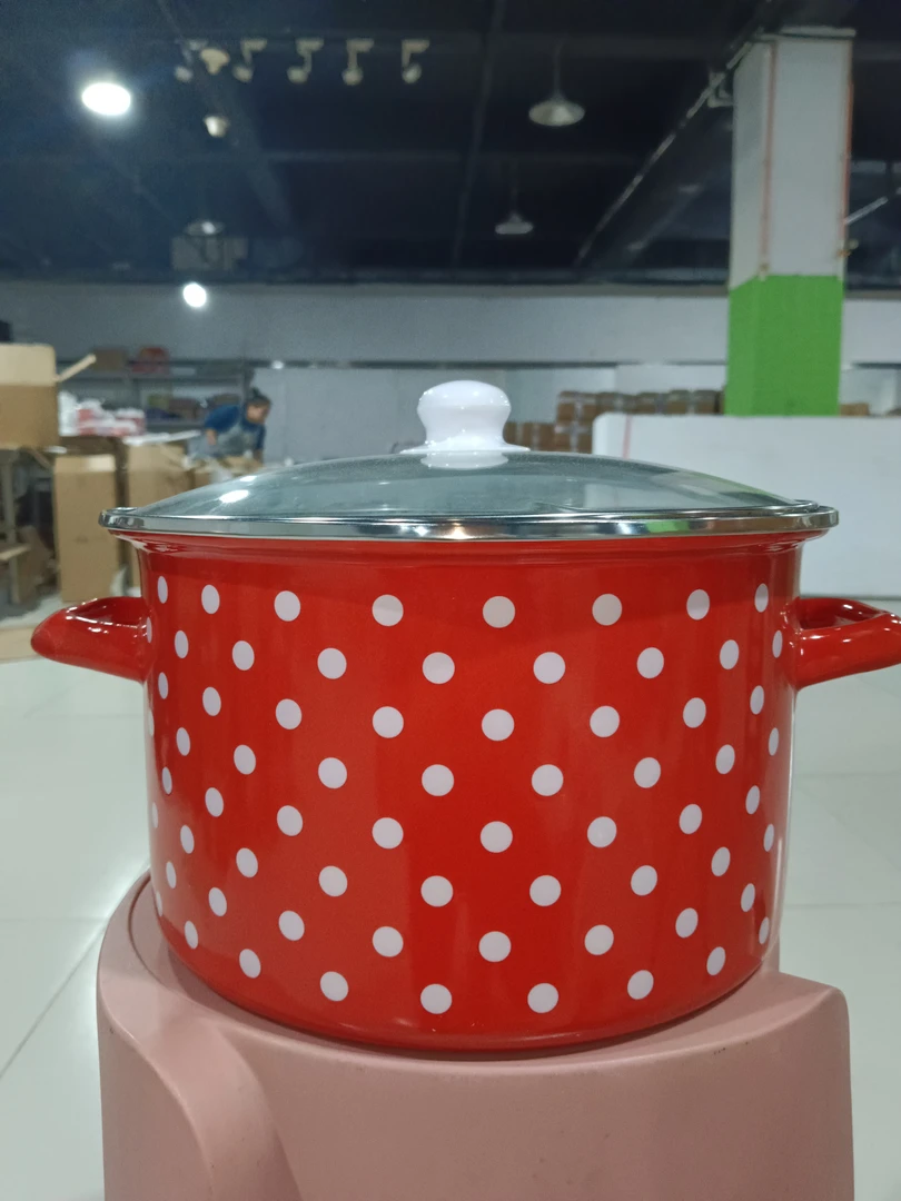 26口径搪瓷高桶红点点锅玻璃盖瑕疵处理随机发