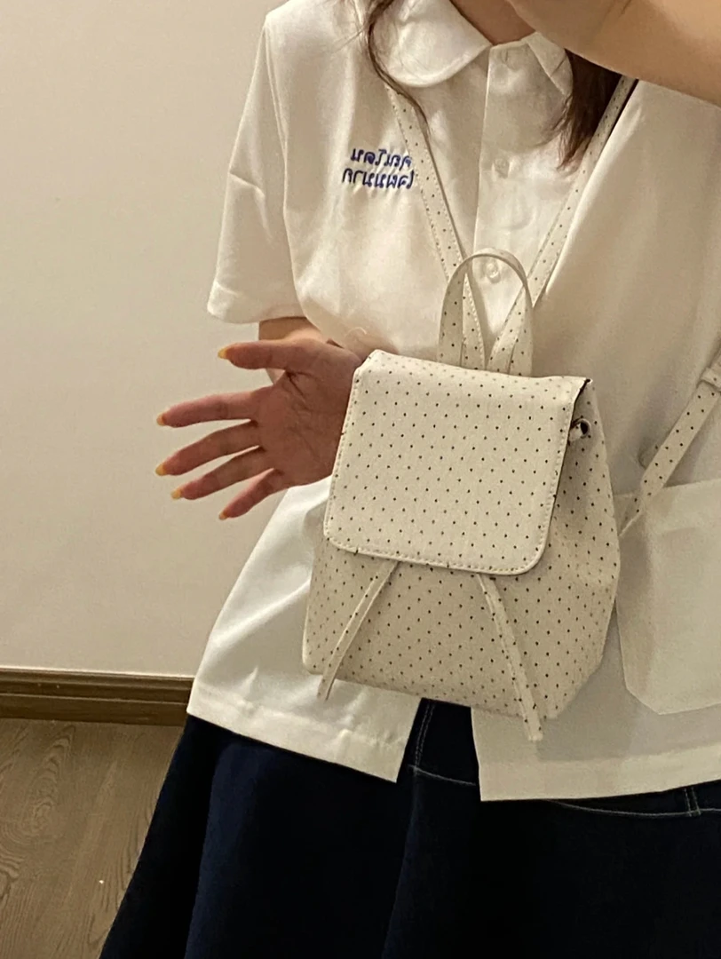203古早味春夏波点双肩包学生出游秀气通勤小众背包