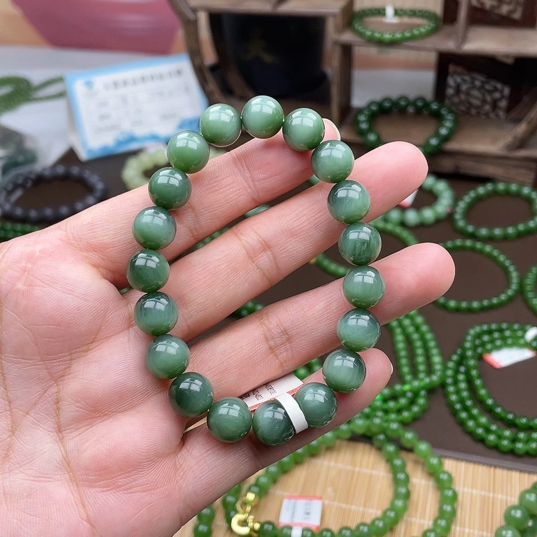 和田玉未镶嵌手链黑猫眼卡10