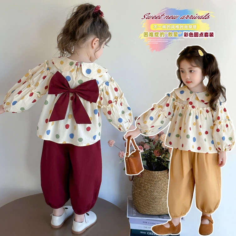 巴拉【秋装新款】2025新款春秋季女童彩色圆点可爱蝴蝶结长袖上