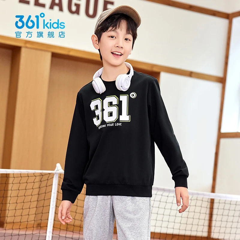 361°kids儿童2025年秋季男女童中大童运动休闲印花大logo长袖卫衣