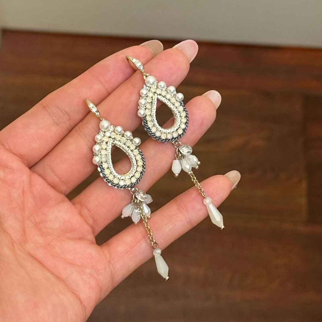 铜合金合成锆石耳饰 耳环轻奢东大门定制手工重工仙女度假流苏