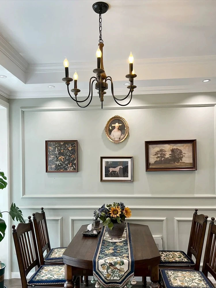 美式复古客厅吊灯实木蜡烛灯法式民宿乡村餐厅书房灯具灯饰全套