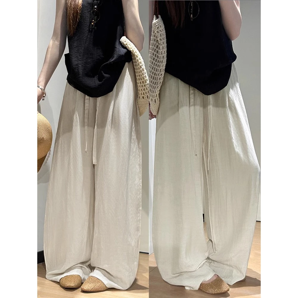 2025新款亚麻气球弯刀裤女夏季薄款高腰宽松垂感休闲小个子阔腿裤