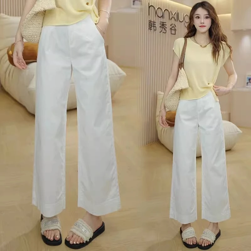 时尚薄款阔腿裤女2025夏季新款高腰宽松显瘦百搭休闲九分直筒裤子